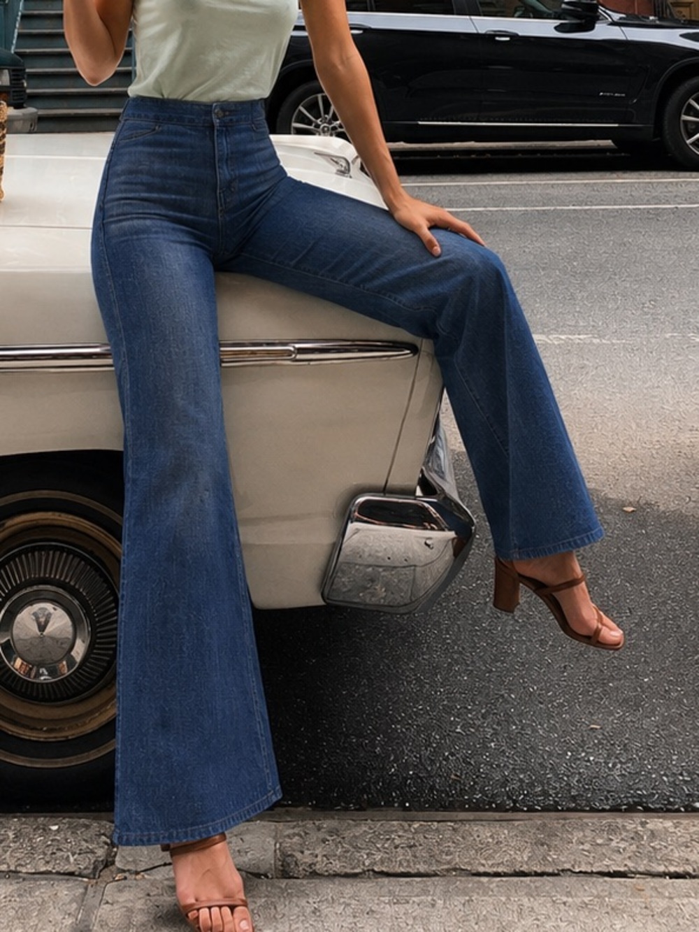 Vintage 70s Fancy Props Ultra High Rise Flare Jeans 28 Raw Hem